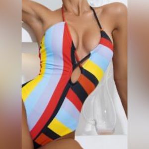 Striped Cross Halter One Piece